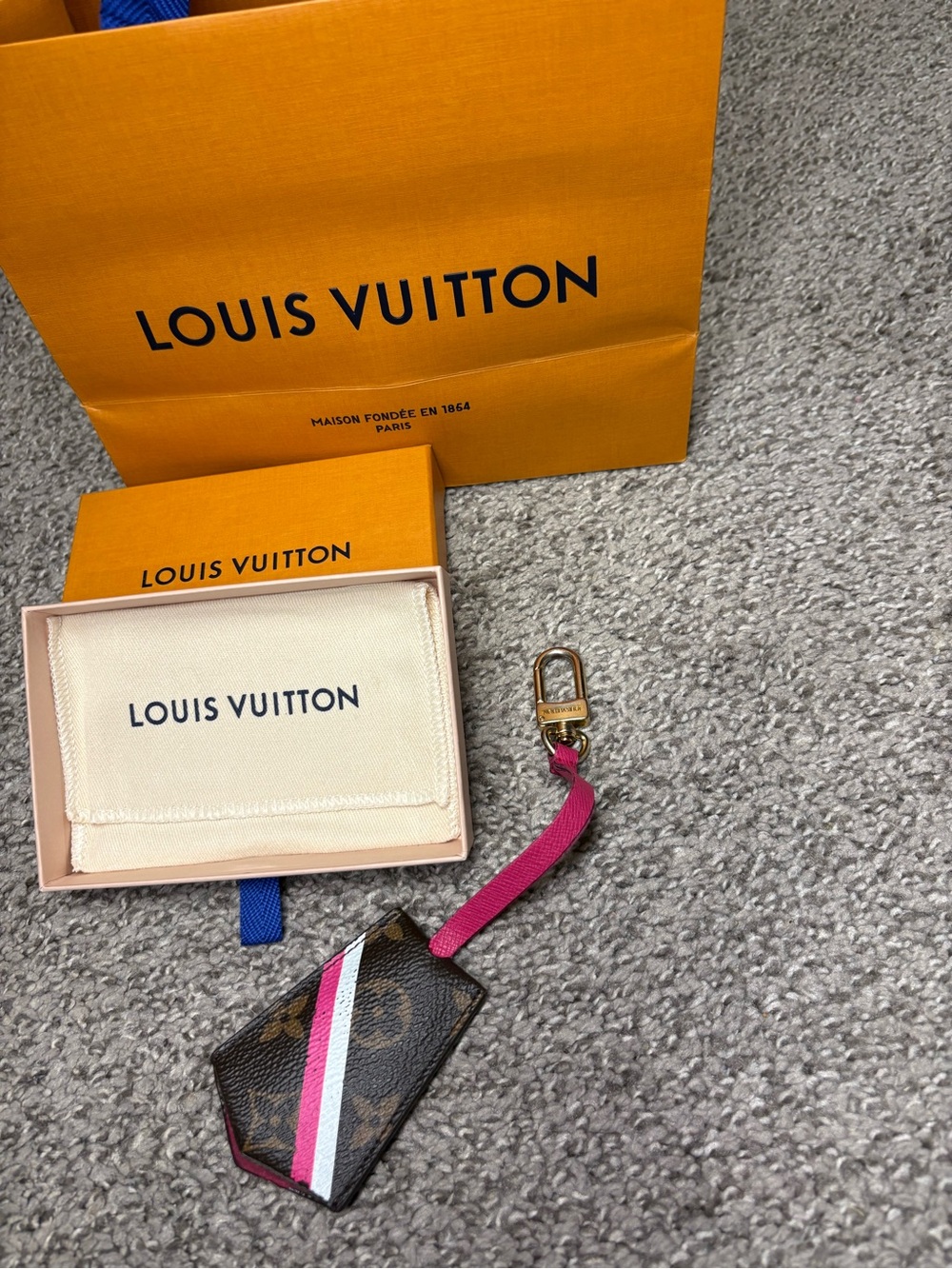 Louis Vuitton Limited Edition Monogram Key Chain Holder with Pink & White stripe